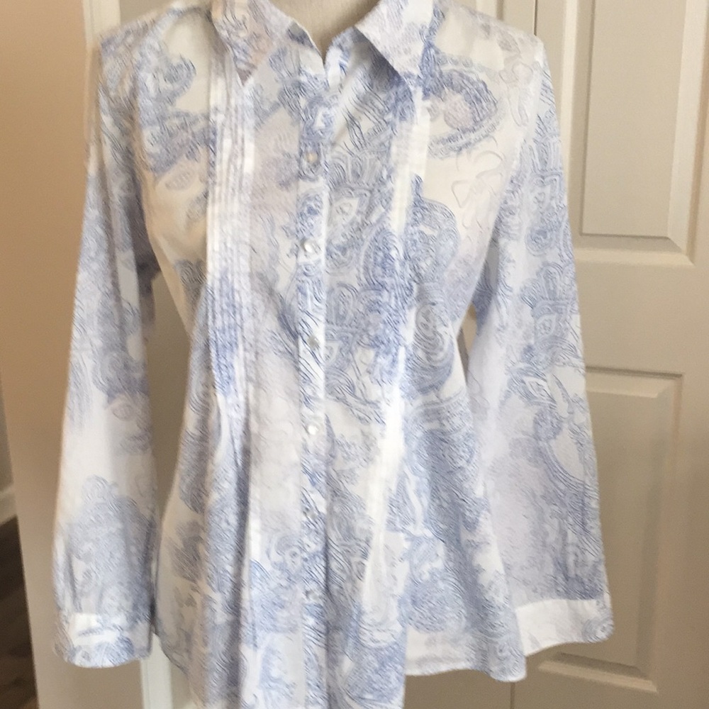Coldwater Creek Large lightweight white & blue top